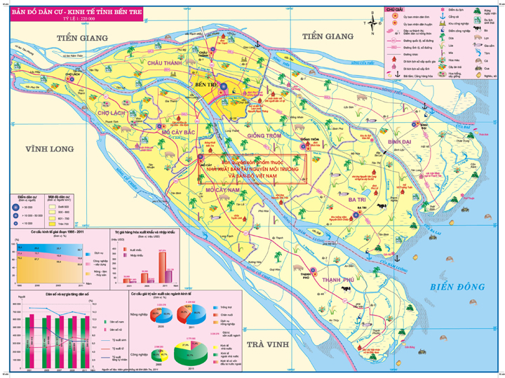 Bản đồ địa lý địa phương tỉnh Bến Tre, khổ A3
