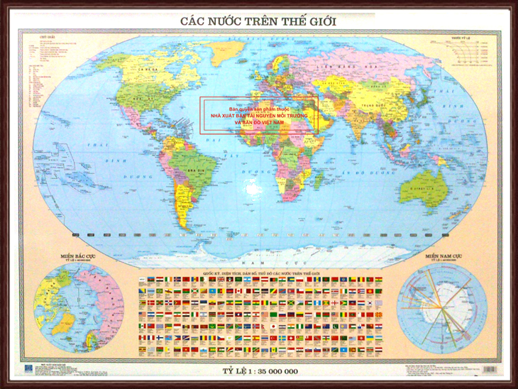 Bản đồ các nước trên thế giới Ao, khung gỗ