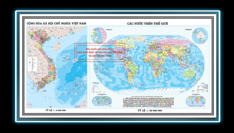 Bản đồ Hành chính Việt Nam và Thế giới (ghép khung) - Bản đồ Led chiếu sáng cao cấp